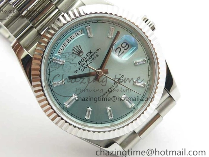 40mm Dial 904 President Ice on Markers T 228239 Blue Crystal SS A2836 Bracelet Dial New SS Version BP Day-Date 0330